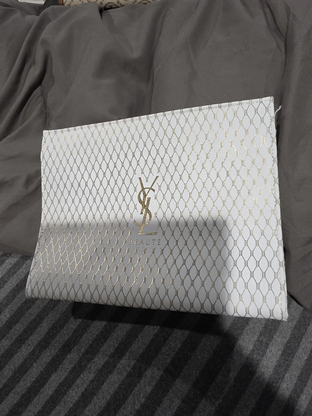 YVES SAINT LAURENT White & Gold Cosmetic Pouch